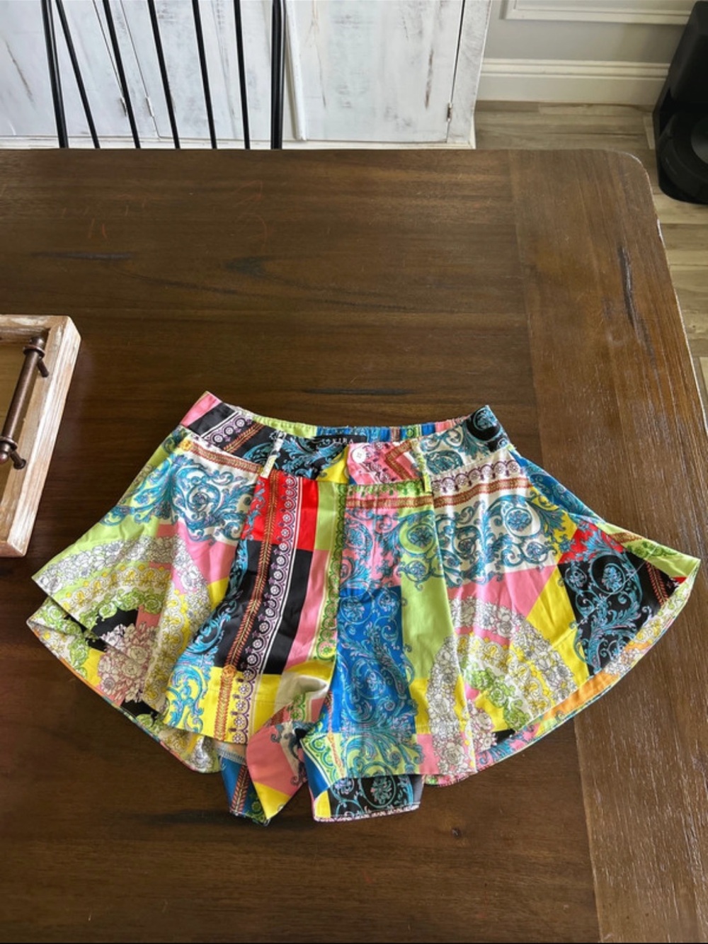 AKIRA Multicolor Patchwork Circle Skirt - Pink, Blue, Yellow, Green, Black